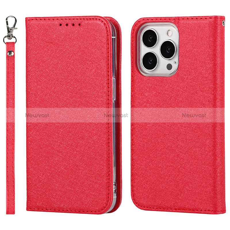 Leather Case Stands Flip Cover Holder D01T for Apple iPhone 13 Pro Red