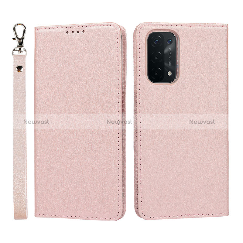 Leather Case Stands Flip Cover Holder D01T for Oppo A74 5G