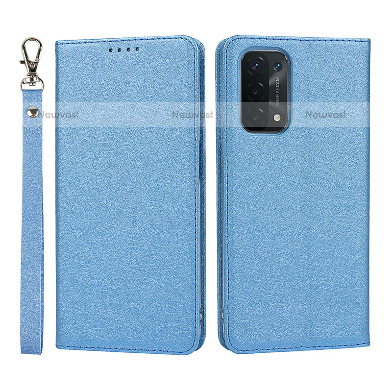 Leather Case Stands Flip Cover Holder D01T for Oppo A93 5G Blue