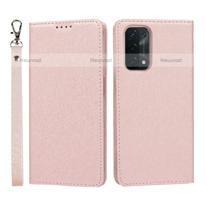 Leather Case Stands Flip Cover Holder D01T for Oppo A93 5G Pink