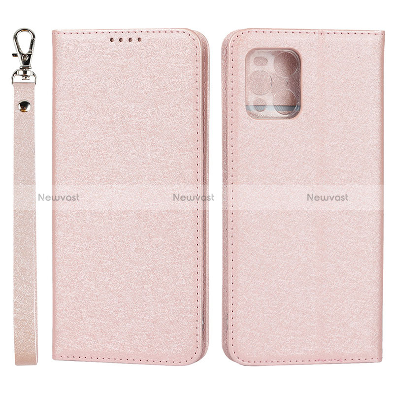 Leather Case Stands Flip Cover Holder D01T for Oppo Find X3 5G Pink