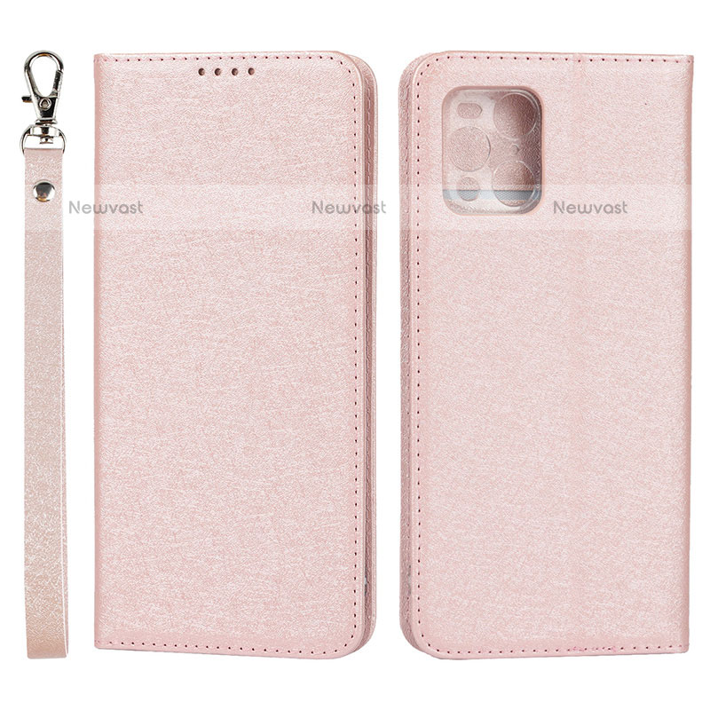 Leather Case Stands Flip Cover Holder D01T for Oppo Find X3 Pro 5G Pink