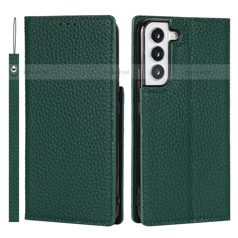 Leather Case Stands Flip Cover Holder D01T for Samsung Galaxy S21 5G Green