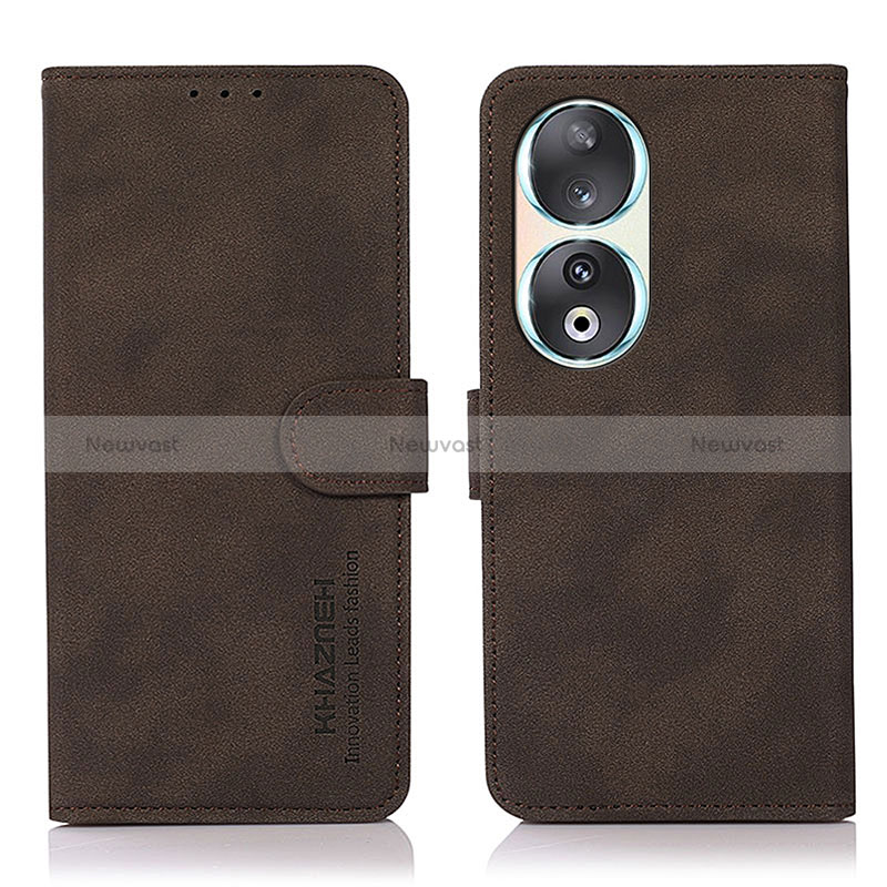 Leather Case Stands Flip Cover Holder D01Y for Huawei Honor 90 5G Brown