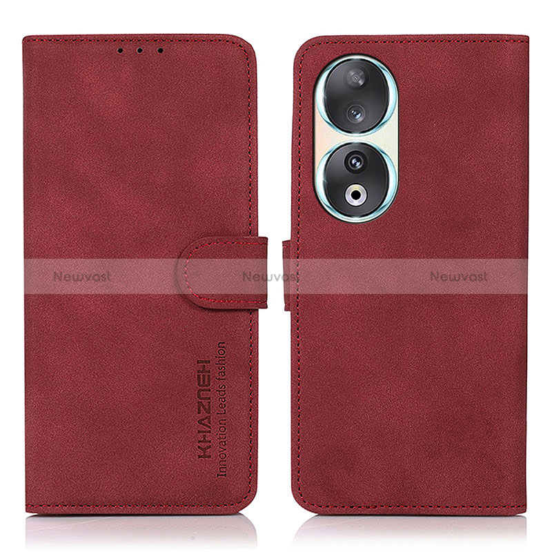 Leather Case Stands Flip Cover Holder D01Y for Huawei Honor 90 5G Red