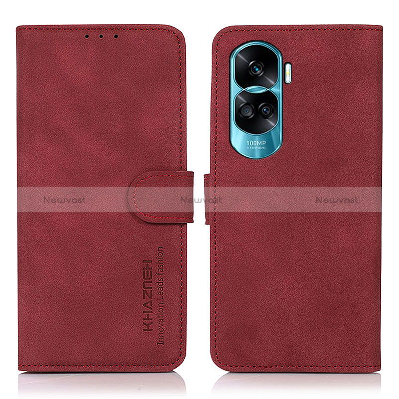 Leather Case Stands Flip Cover Holder D01Y for Huawei Honor 90 Lite 5G Red