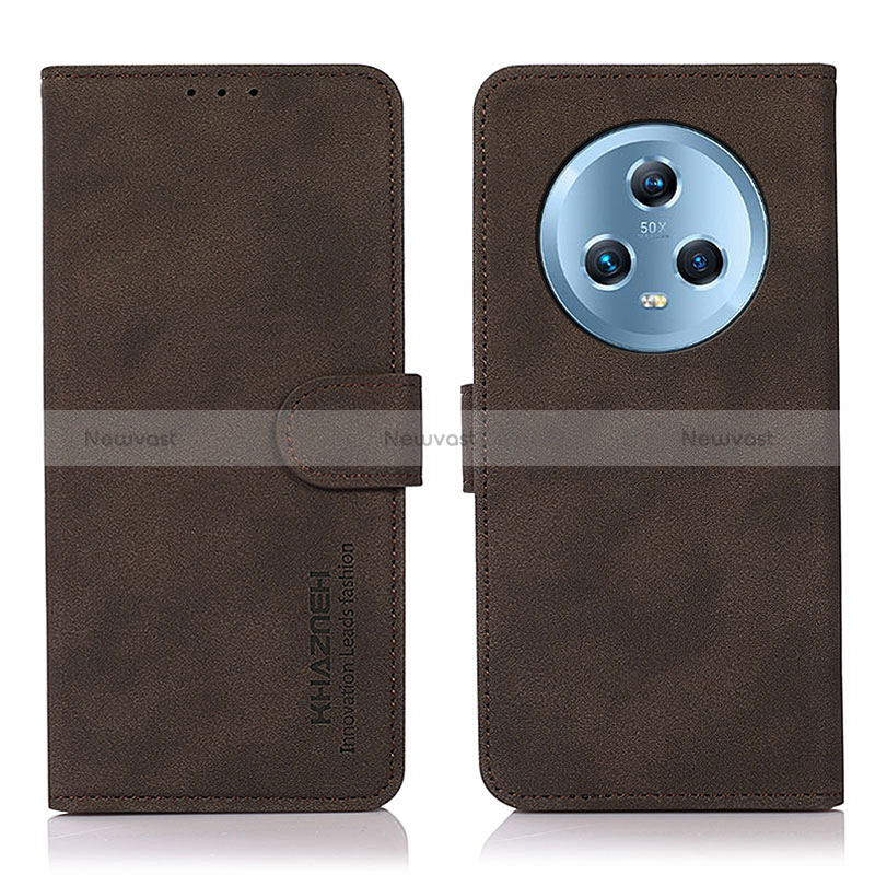 Leather Case Stands Flip Cover Holder D01Y for Huawei Honor Magic5 5G Brown