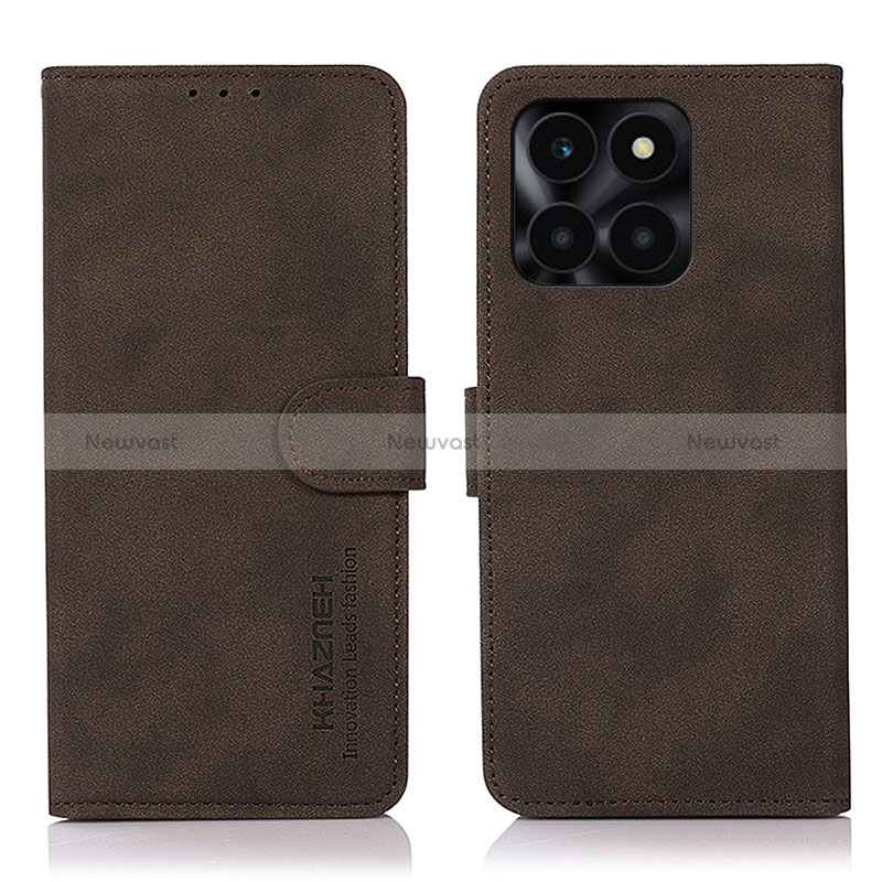 Leather Case Stands Flip Cover Holder D01Y for Huawei Honor X6a Brown