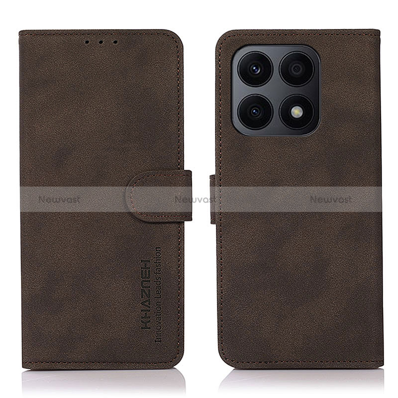 Leather Case Stands Flip Cover Holder D01Y for Huawei Honor X8a 4G Brown