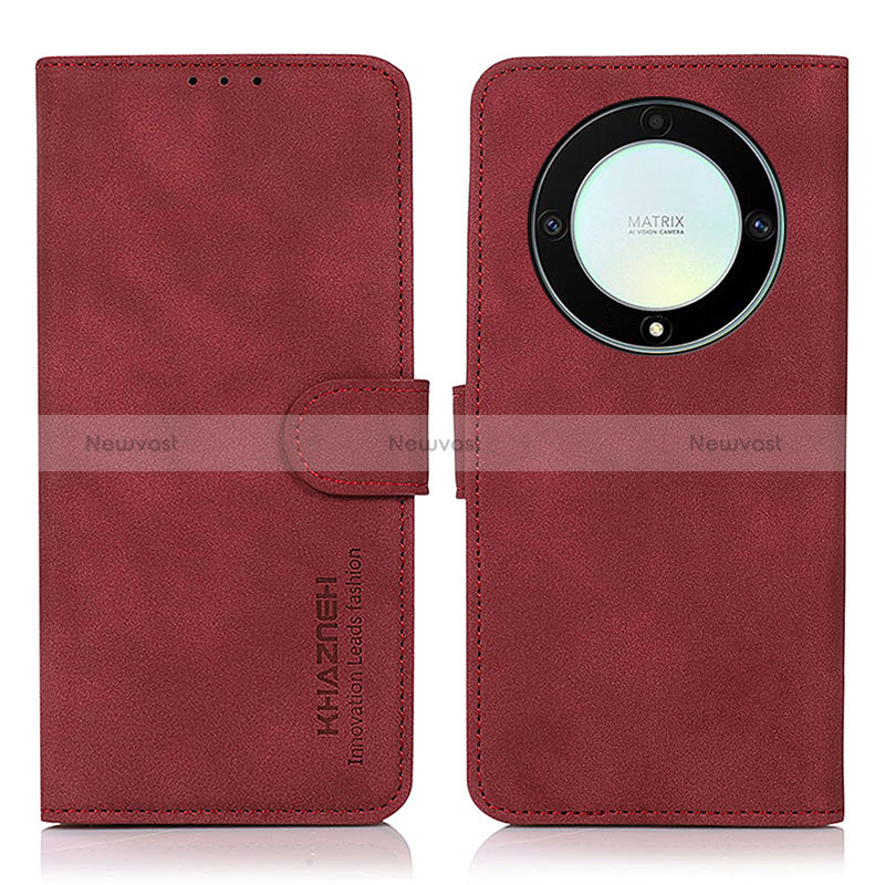 Leather Case Stands Flip Cover Holder D01Y for Huawei Honor X9a 5G Red