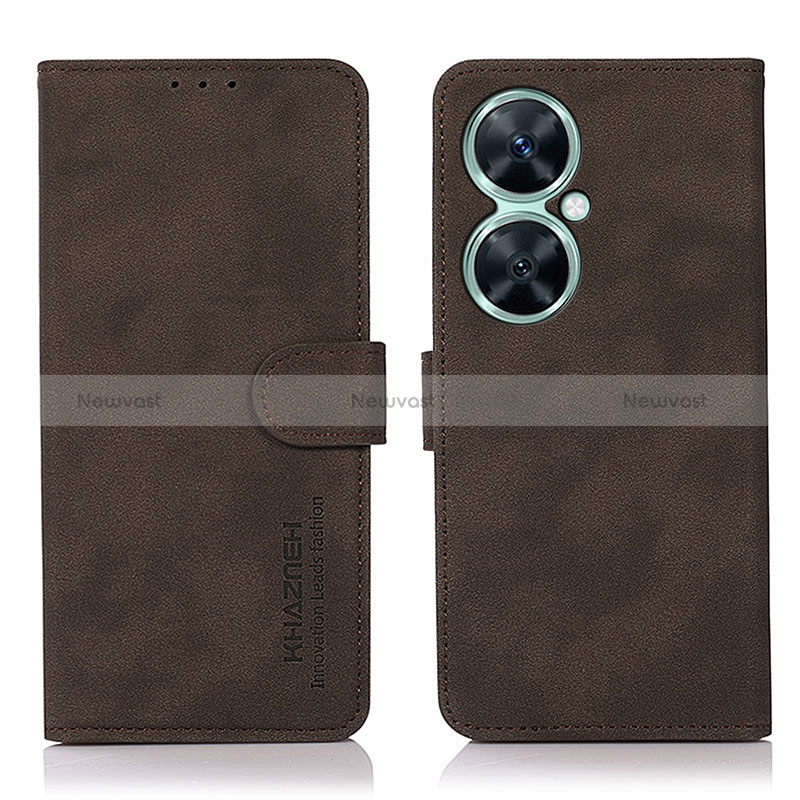 Leather Case Stands Flip Cover Holder D01Y for Huawei Nova 11i Brown