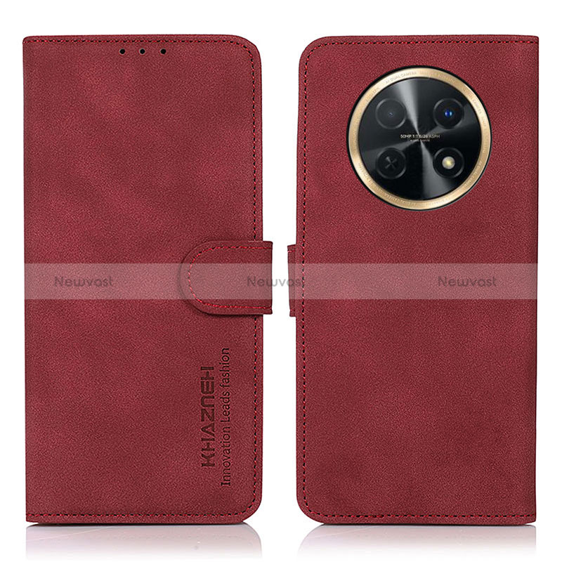 Leather Case Stands Flip Cover Holder D01Y for Huawei Nova Y91 Red