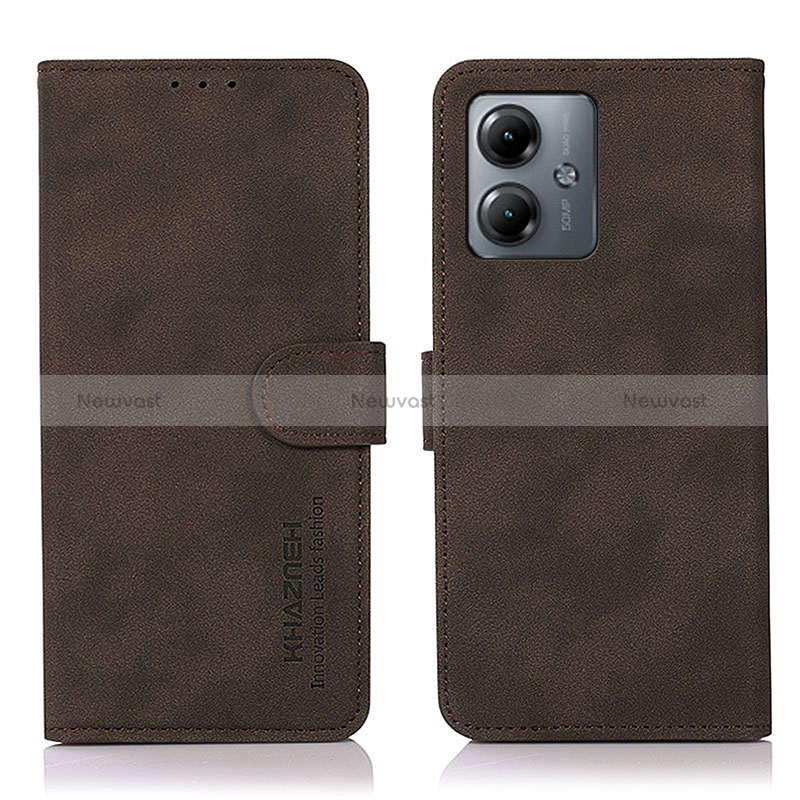 Leather Case Stands Flip Cover Holder D01Y for Motorola Moto G14 Brown