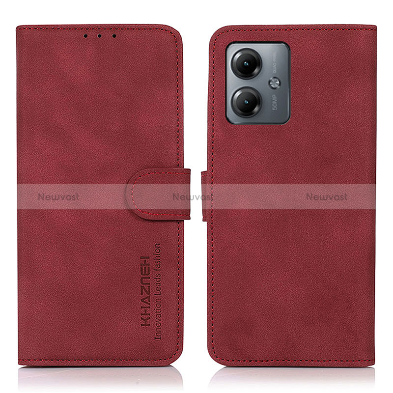 Leather Case Stands Flip Cover Holder D01Y for Motorola Moto G14 Red