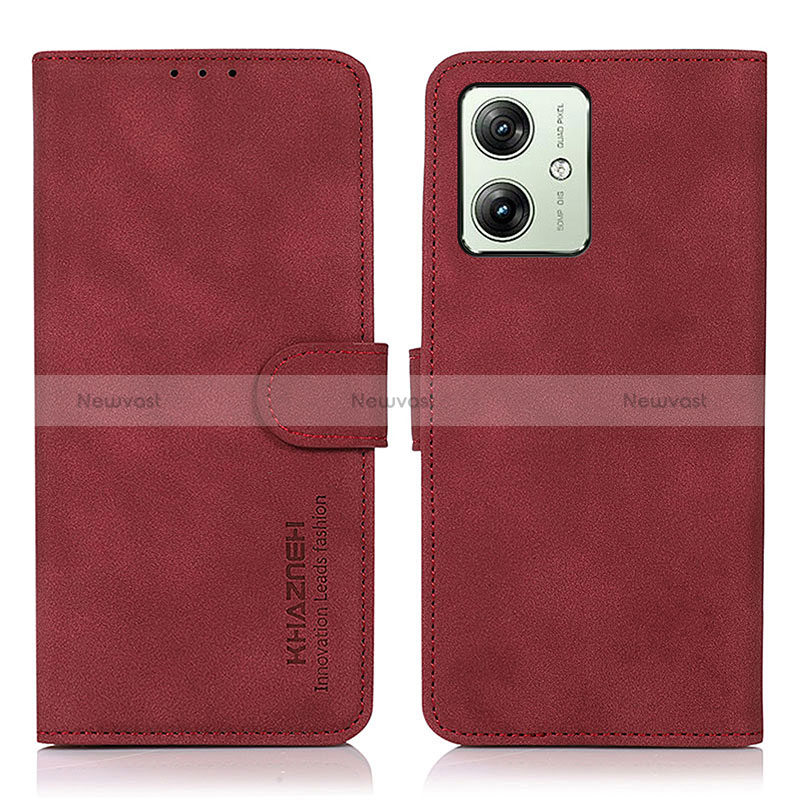 Leather Case Stands Flip Cover Holder D01Y for Motorola Moto G54 5G Red