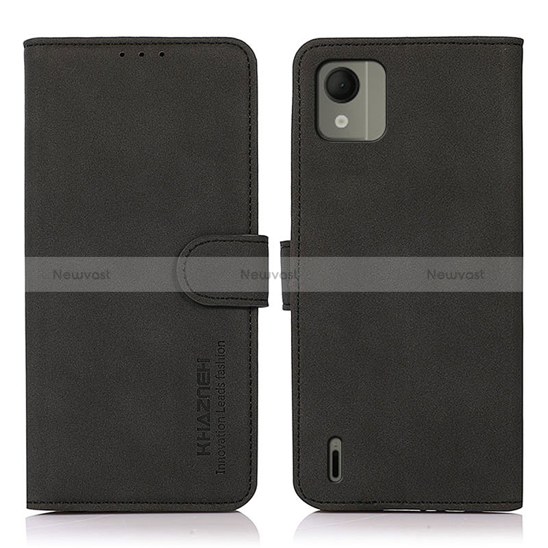 Leather Case Stands Flip Cover Holder D01Y for Nokia C110 Black