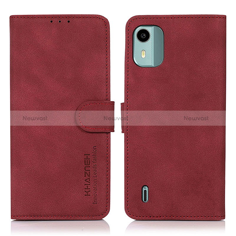 Leather Case Stands Flip Cover Holder D01Y for Nokia C12 Red