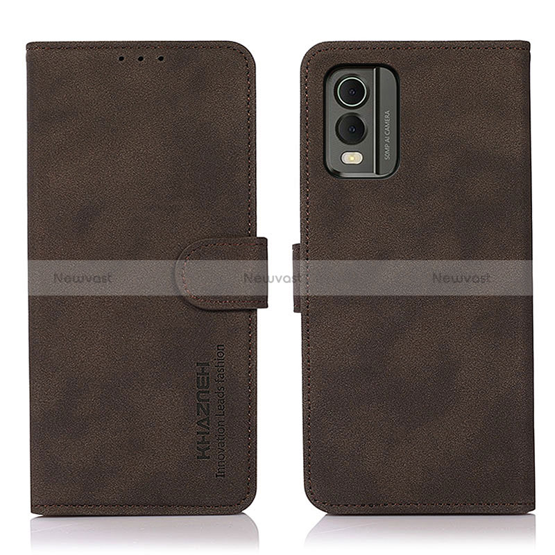 Leather Case Stands Flip Cover Holder D01Y for Nokia C210 Brown