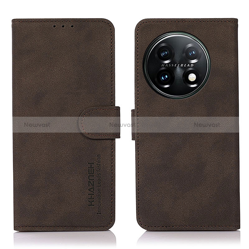 Leather Case Stands Flip Cover Holder D01Y for OnePlus 11 5G Brown