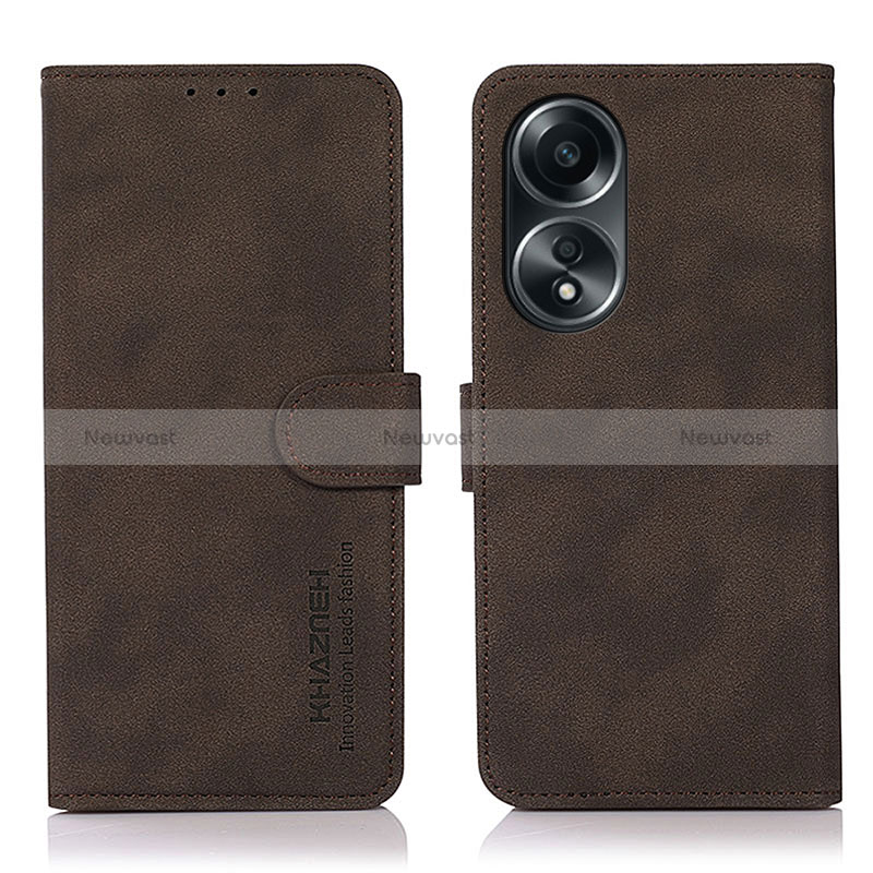 Leather Case Stands Flip Cover Holder D01Y for Oppo A38 Brown