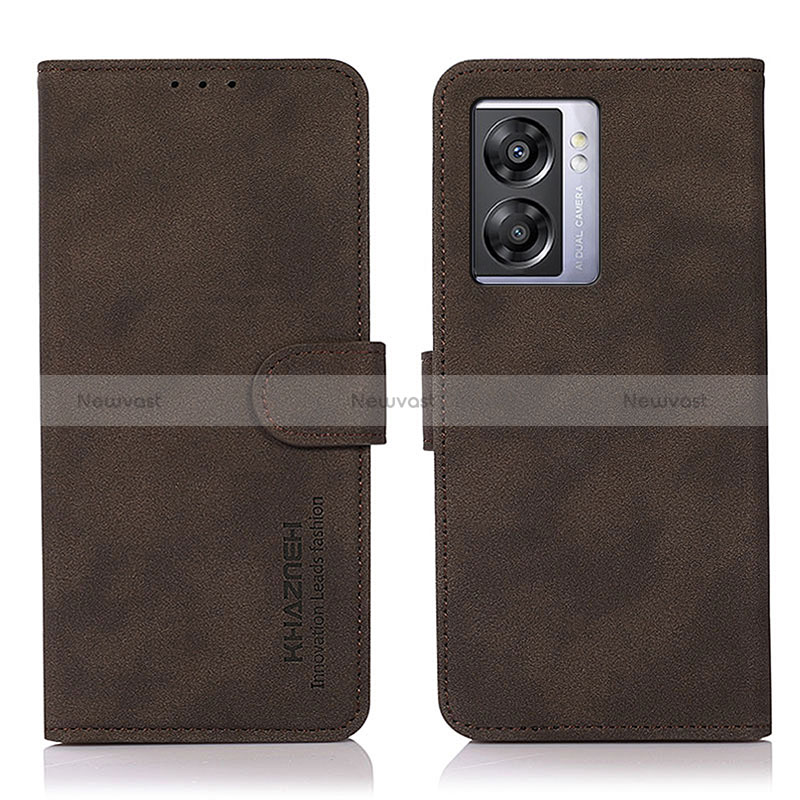 Leather Case Stands Flip Cover Holder D01Y for Oppo A56S 5G Brown