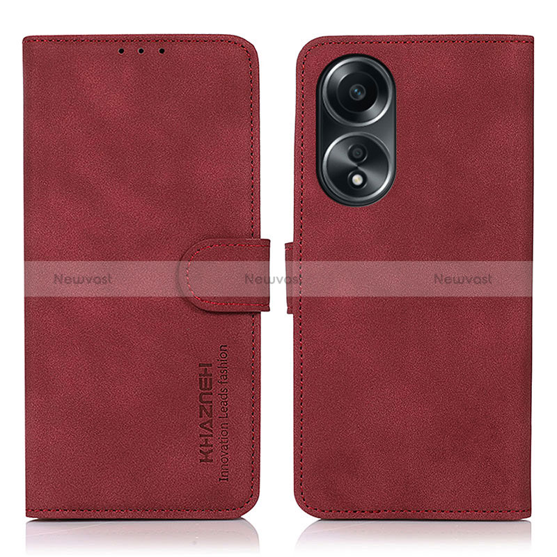 Leather Case Stands Flip Cover Holder D01Y for Oppo A58 5G Red