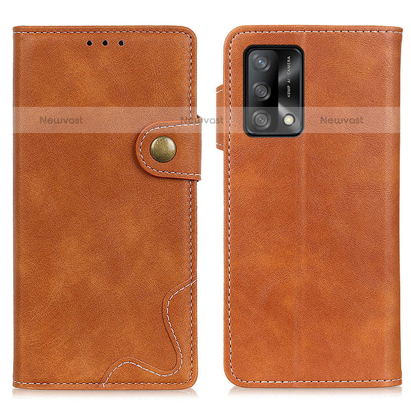 Leather Case Stands Flip Cover Holder D01Y for Oppo A74 4G Brown