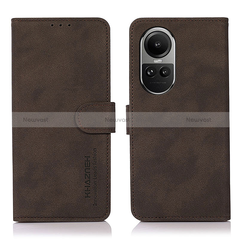 Leather Case Stands Flip Cover Holder D01Y for Oppo Reno10 5G Brown