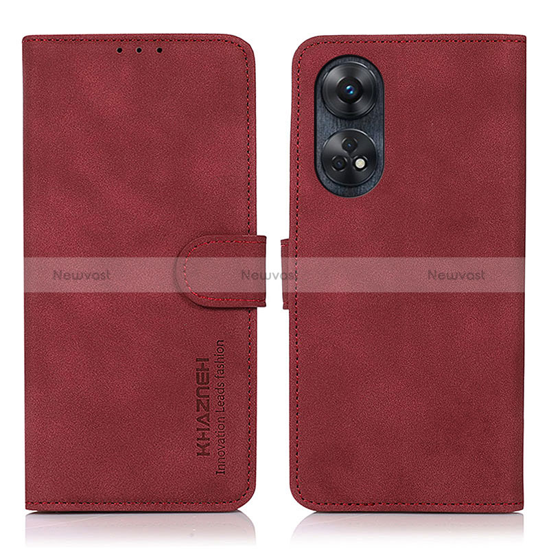 Leather Case Stands Flip Cover Holder D01Y for Oppo Reno8 T 4G Red