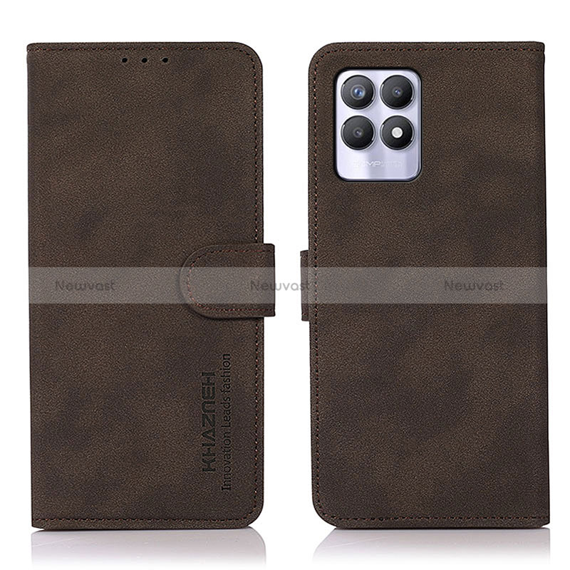 Leather Case Stands Flip Cover Holder D01Y for Realme 8i Brown