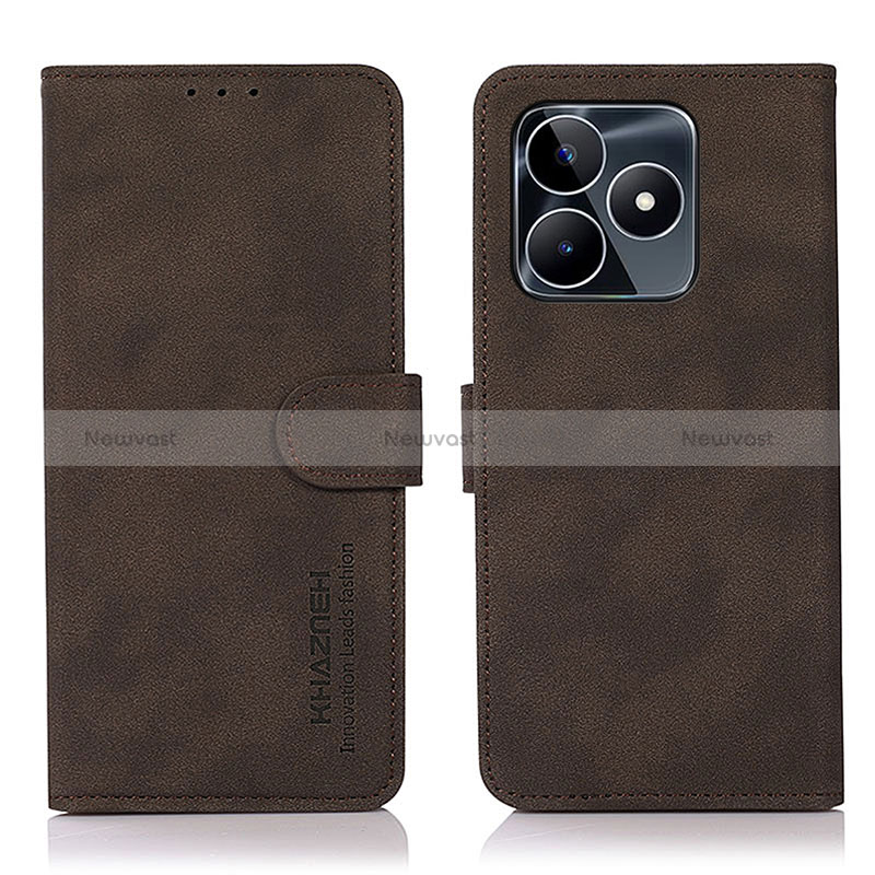 Leather Case Stands Flip Cover Holder D01Y for Realme C51 Brown