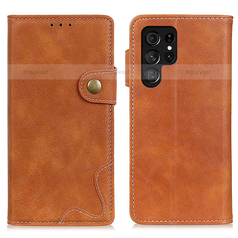 Leather Case Stands Flip Cover Holder D01Y for Samsung Galaxy S21 Ultra 5G Brown