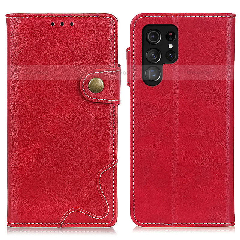 Leather Case Stands Flip Cover Holder D01Y for Samsung Galaxy S21 Ultra 5G Red