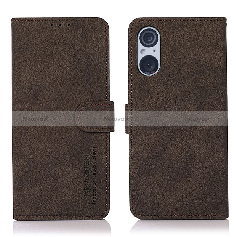 Leather Case Stands Flip Cover Holder D01Y for Sony Xperia 5 V Brown