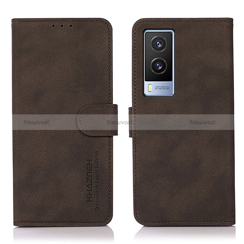 Leather Case Stands Flip Cover Holder D01Y for Vivo V21e 5G Brown