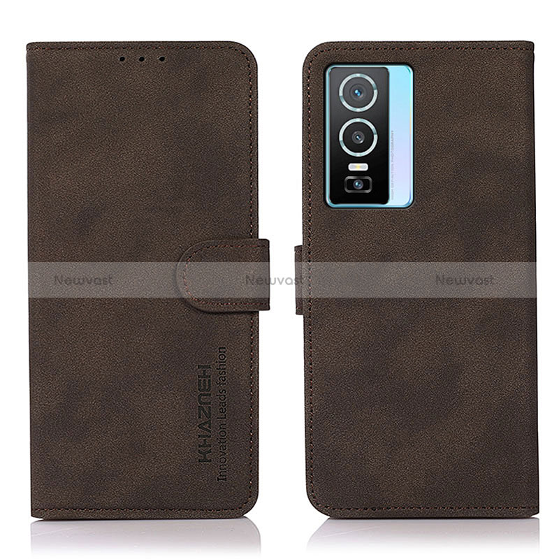 Leather Case Stands Flip Cover Holder D01Y for Vivo Y74s 5G Brown