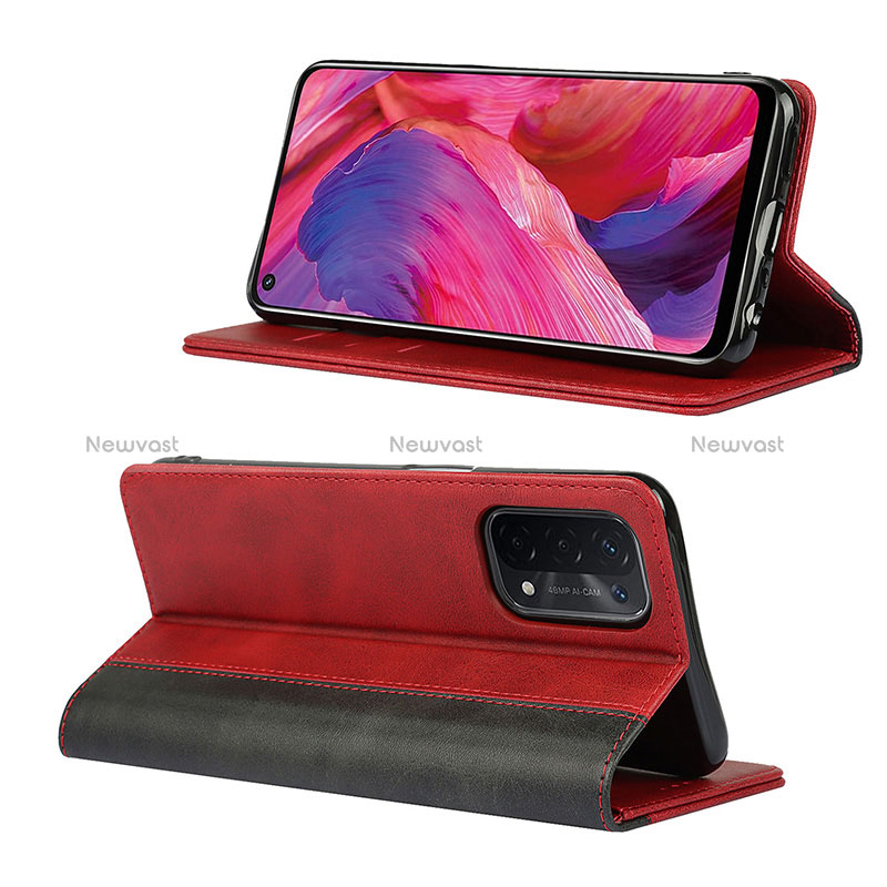 Leather Case Stands Flip Cover Holder D02T for Oppo A54 5G