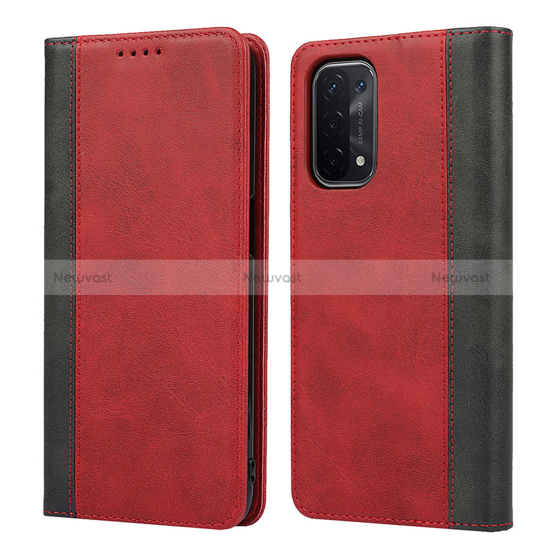 Leather Case Stands Flip Cover Holder D02T for Oppo A54 5G Red