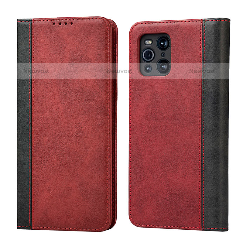 Leather Case Stands Flip Cover Holder D02T for Oppo Find X3 Pro 5G Red