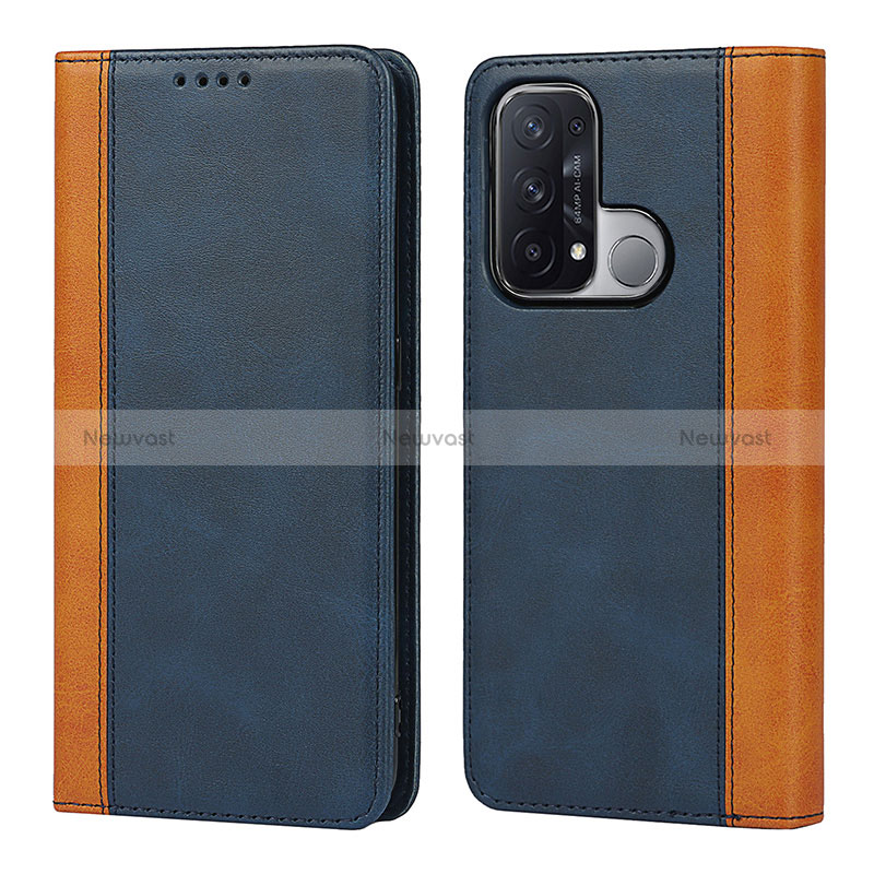 Leather Case Stands Flip Cover Holder D02T for Oppo Reno5 A Blue