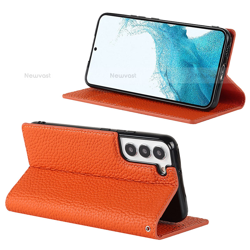 Leather Case Stands Flip Cover Holder D02T for Samsung Galaxy S21 FE 5G Orange