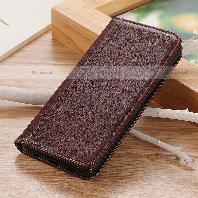 Leather Case Stands Flip Cover Holder D02Y for Motorola Moto G10 Brown