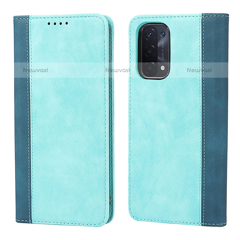 Leather Case Stands Flip Cover Holder D03T for OnePlus Nord N200 5G Cyan