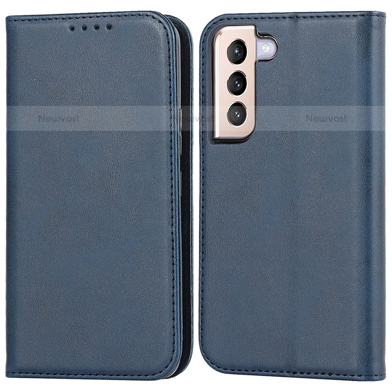 Leather Case Stands Flip Cover Holder D03T for Samsung Galaxy S21 5G Blue