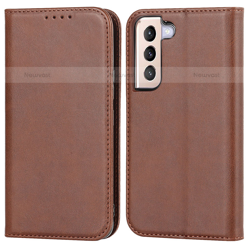 Leather Case Stands Flip Cover Holder D03T for Samsung Galaxy S21 Plus 5G Brown