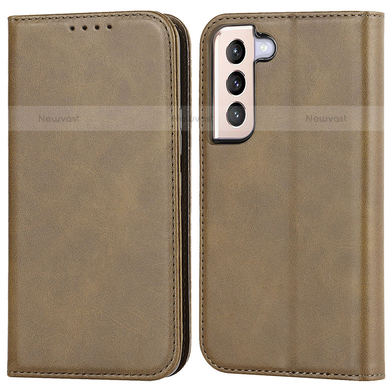 Leather Case Stands Flip Cover Holder D03T for Samsung Galaxy S23 Plus 5G Khaki