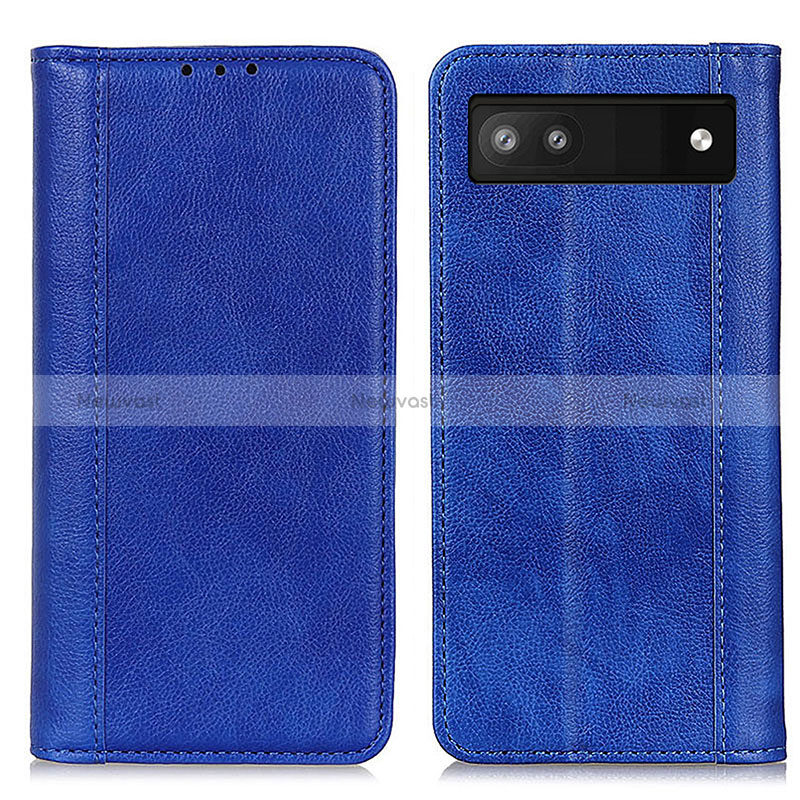 Leather Case Stands Flip Cover Holder D03Y for Google Pixel 7a 5G Blue