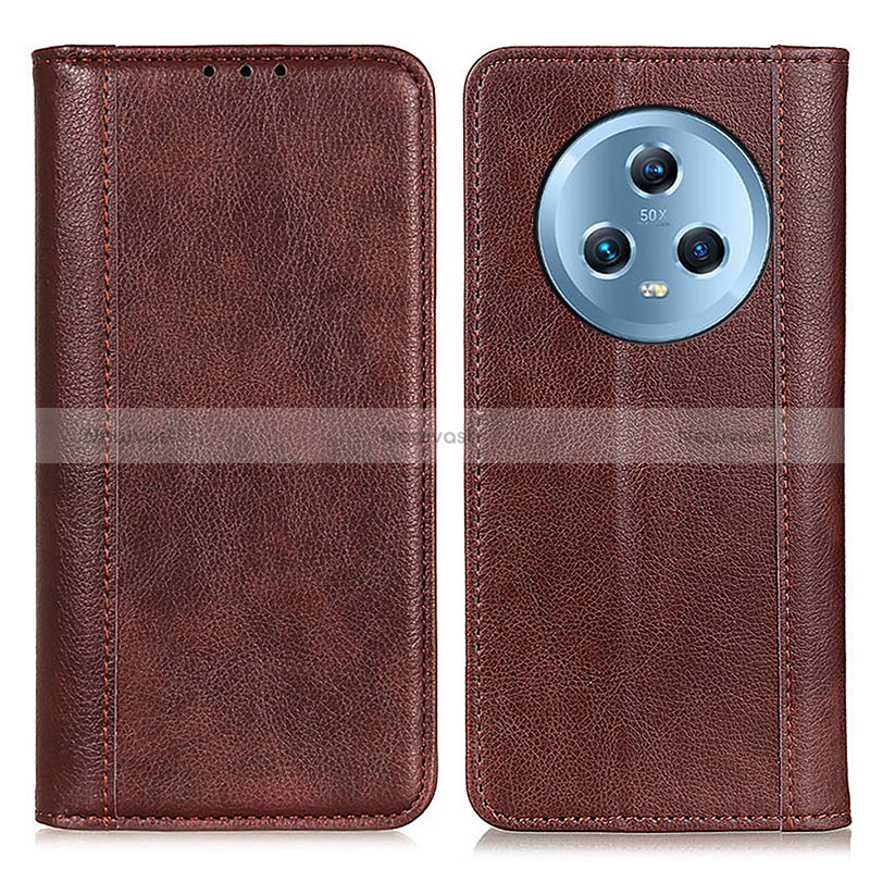 Leather Case Stands Flip Cover Holder D03Y for Huawei Honor Magic5 5G Brown