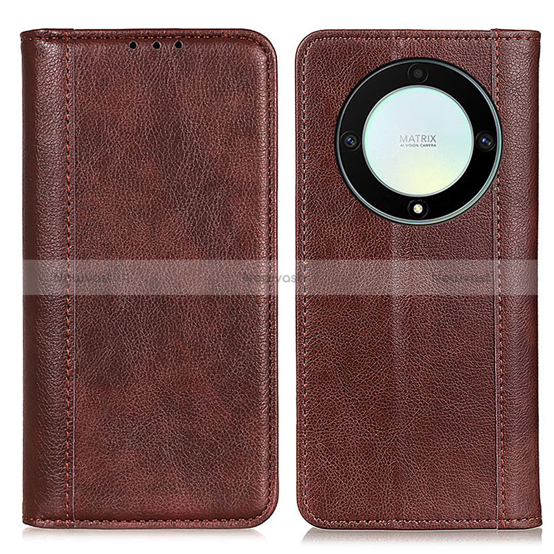 Leather Case Stands Flip Cover Holder D03Y for Huawei Honor X9a 5G Brown