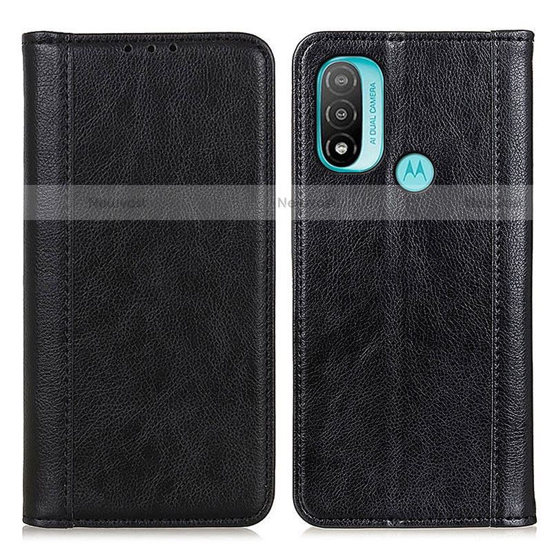 Leather Case Stands Flip Cover Holder D03Y for Motorola Moto E30 Black